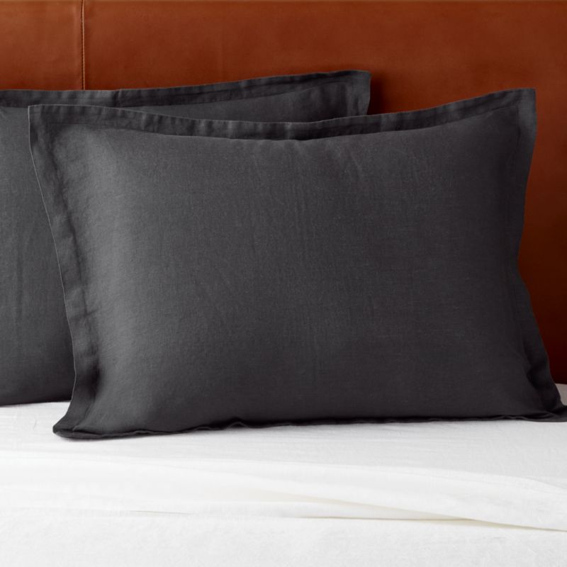 Viewing product image EUROPEAN FLAX-Certified Linen Black Standard Pillow Shams Set of 2 - image 1 of 6