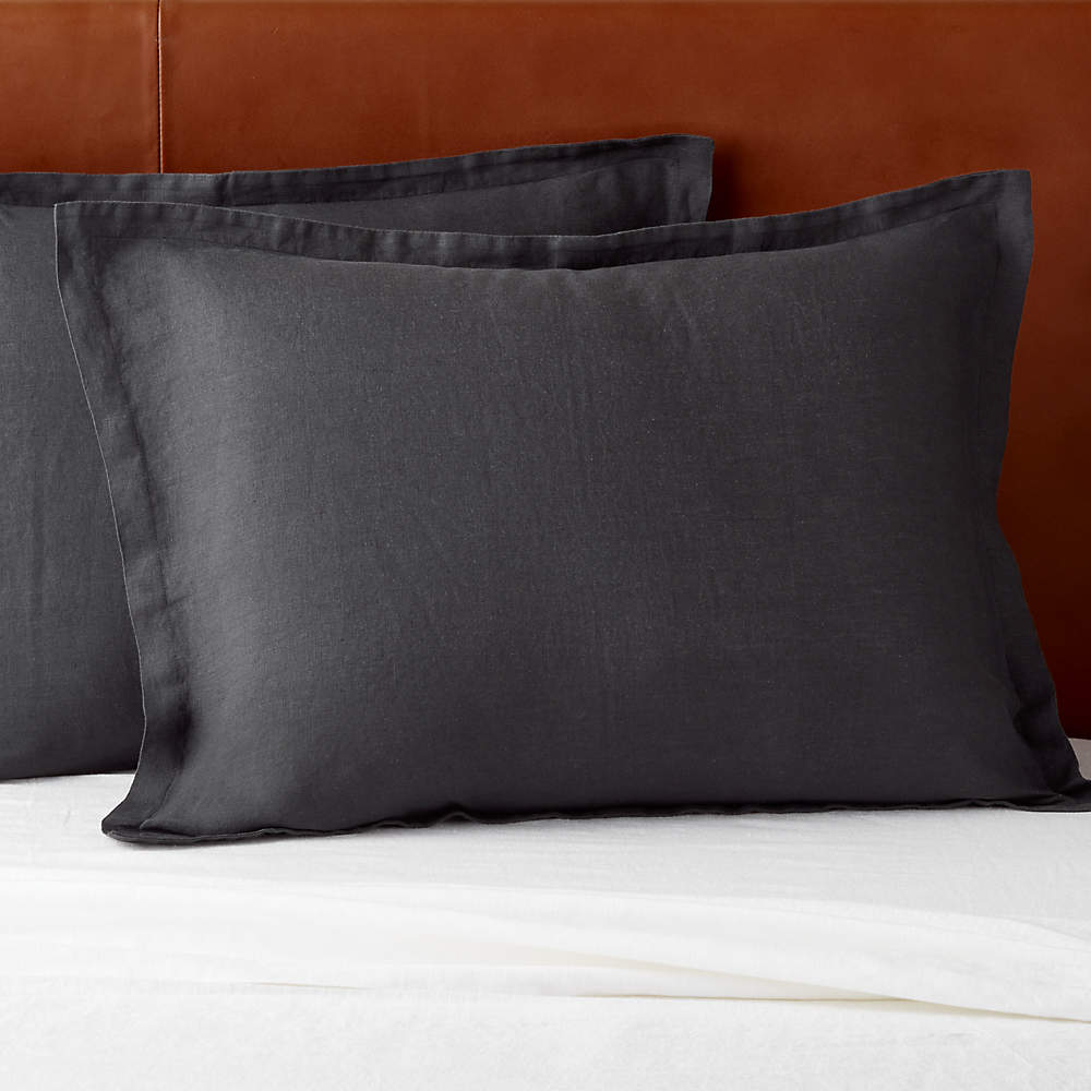 EUROPEAN FLAX-Certified Linen Black Euro Pillow Shams Set of 2 +