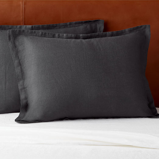 EUROPEAN FLAX-Certified Linen Black Standard Pillow Shams Set of 2