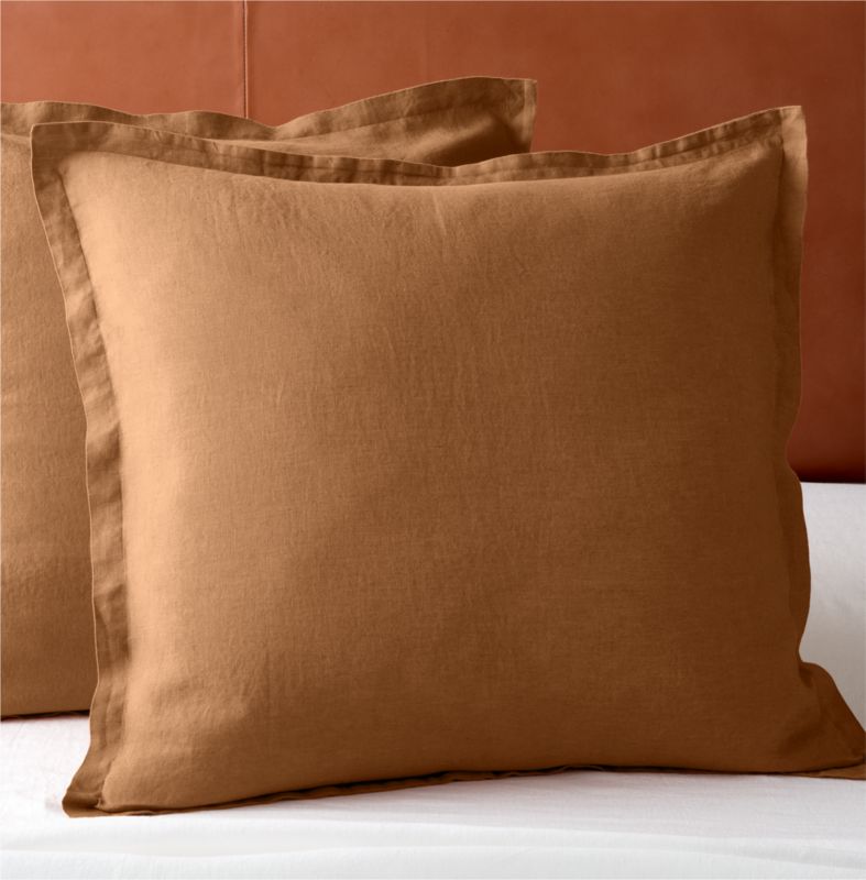 European Flax Linen Copper Euro Shams Set of 2 + Reviews CB2