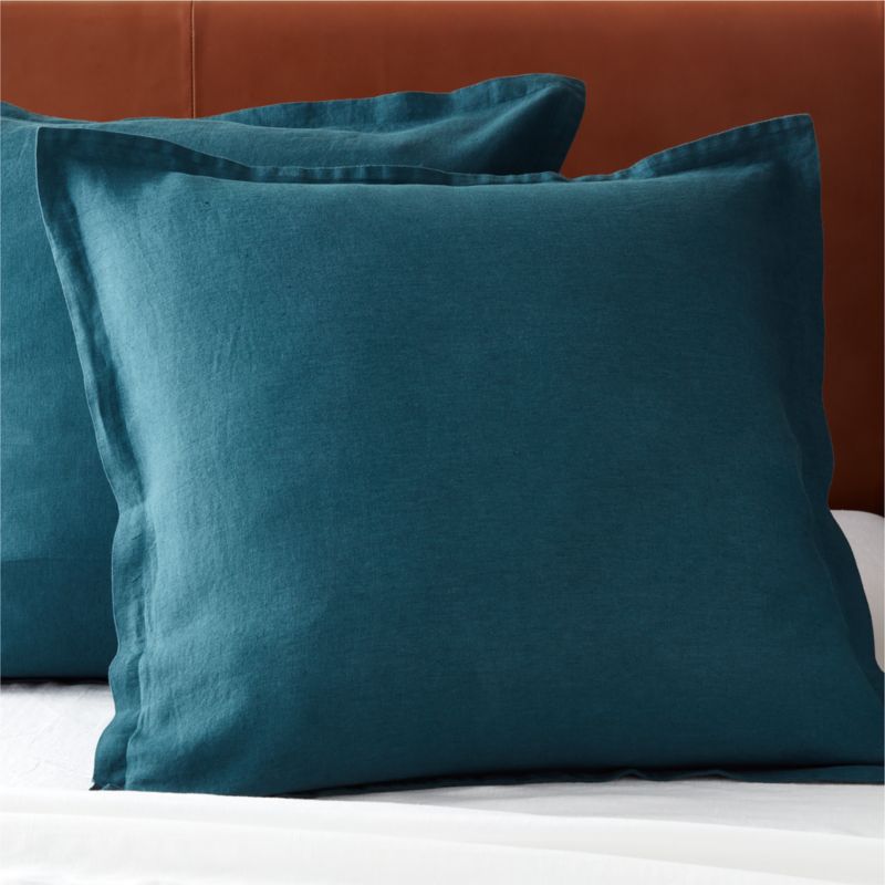 EUROPEAN FLAX-Certified Linen Dark Teal Euro Pillow Shams Set of 2 - image 0 of 5