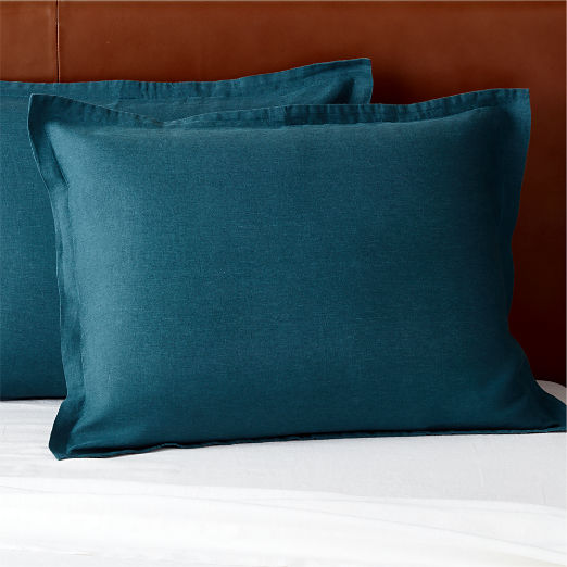 EUROPEAN FLAX-Certified Linen Dark Teal Euro Pillow Shams Set of 2