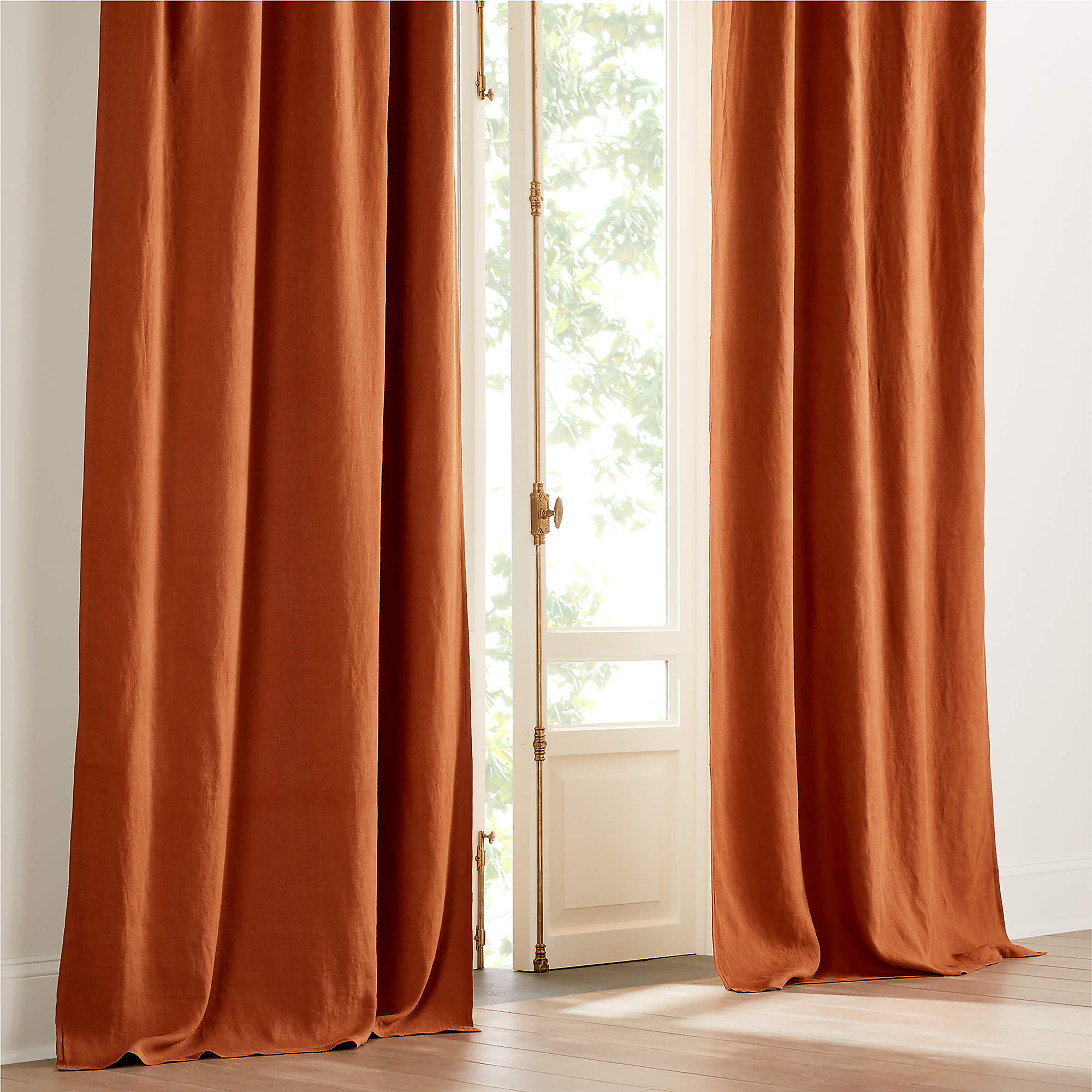 EUROPEAN FLAX Certified Linen Dark Terracotta Blackout Window Curtain Panel 48 x96