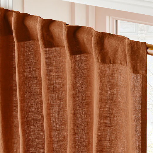 EUROPEAN FLAX-Certified Linen Dark Terracotta Window Curtain Panel 48''x96"