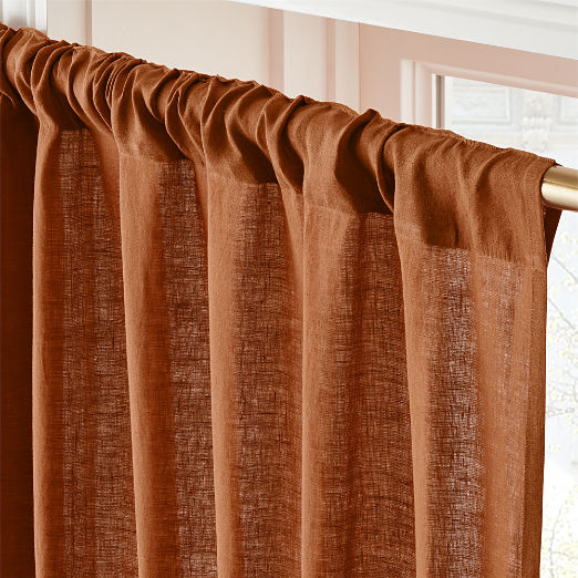 EUROPEAN FLAX-Certified Linen Dark Terracotta Window Curtain Panel 48''x96"