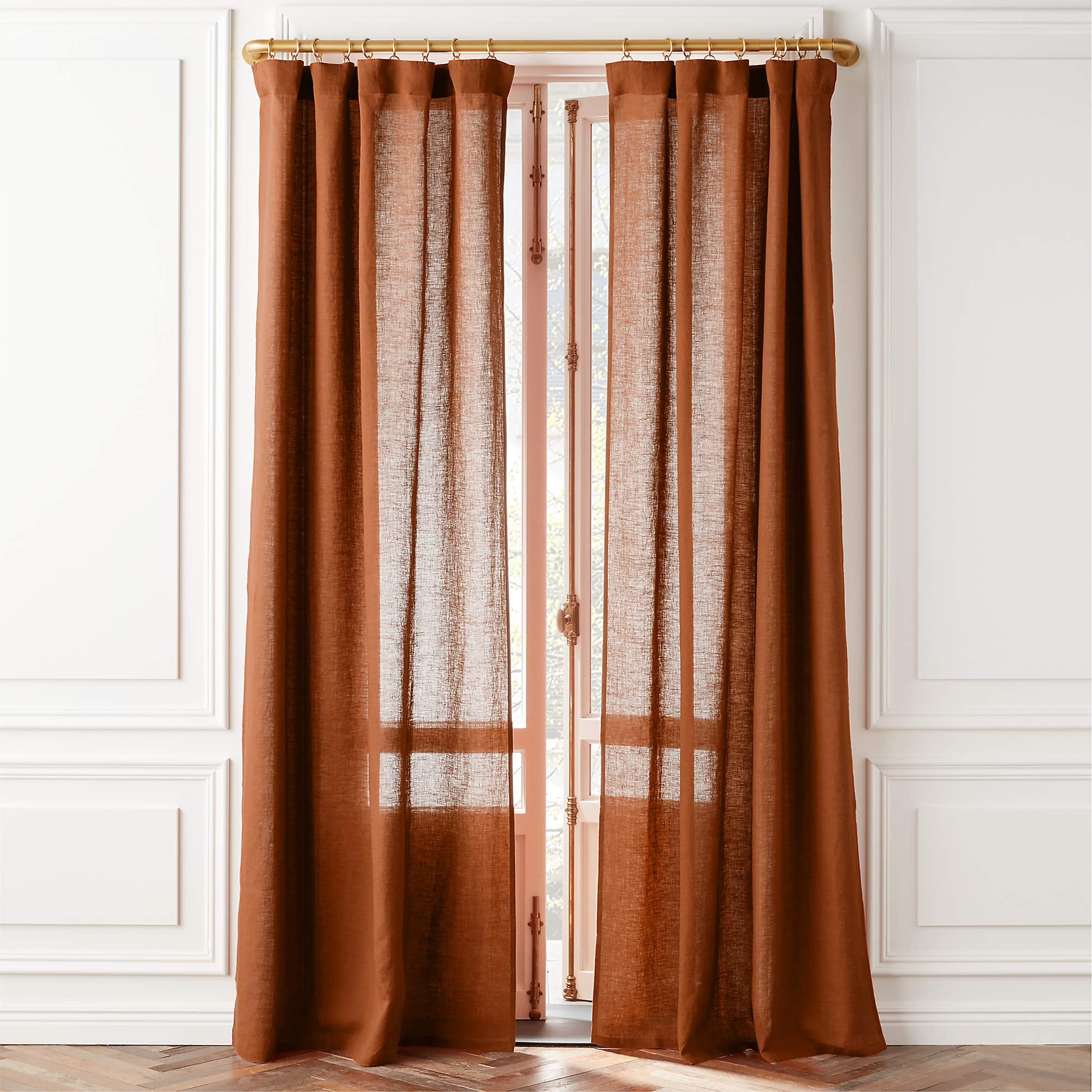 Modern Orange Linen Window Curtain Panel 48''x120" + Reviews CB2 Canada