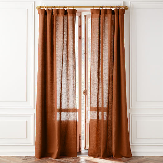 EUROPEAN FLAX-Certified Linen Dark Terracotta Window Curtain Panel