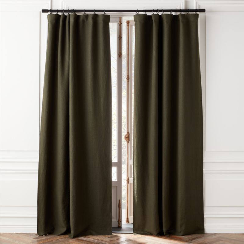 View Forest Green EUROPEAN FLAX-Certified Linen Blackout Window Curtain Panel 48''x84'' details