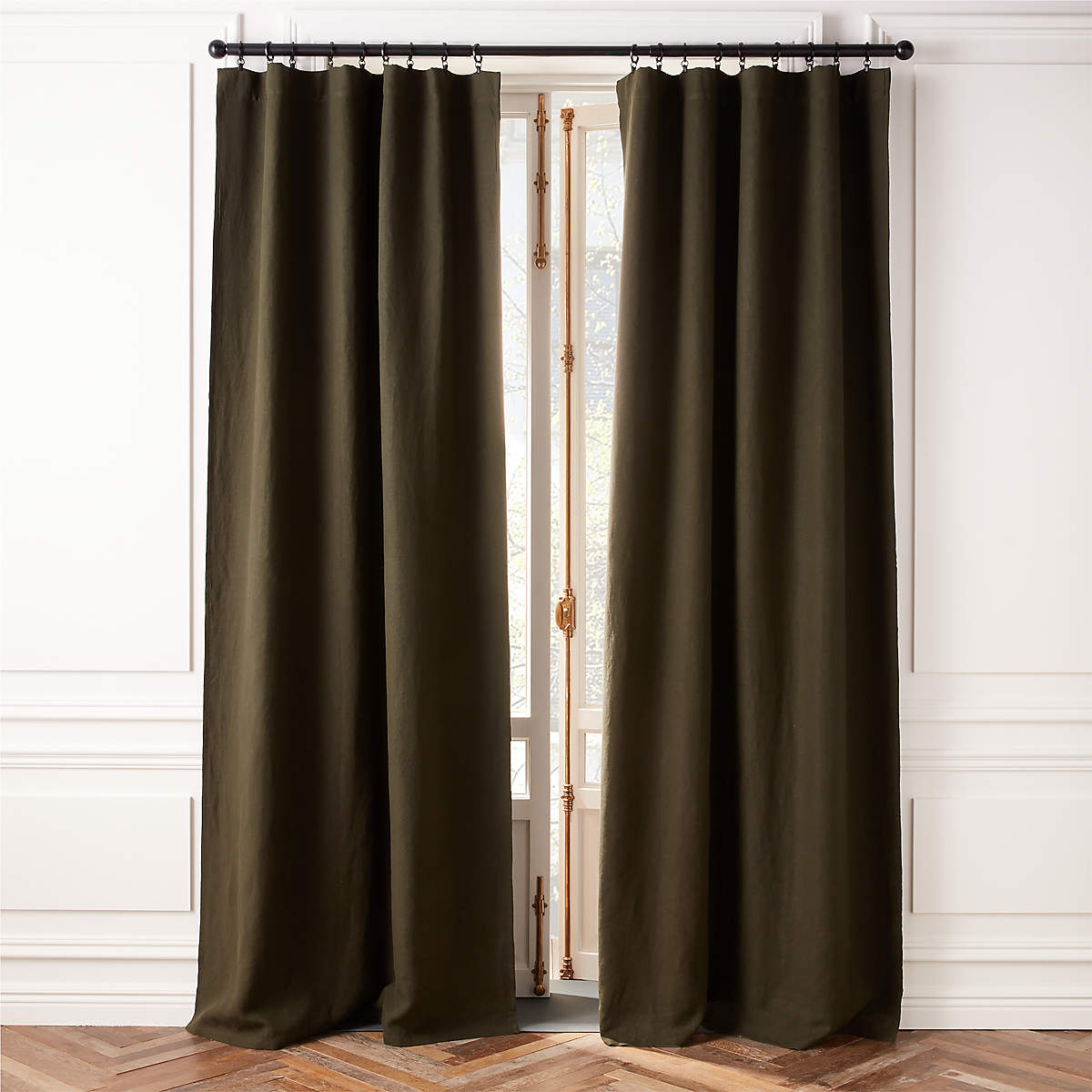Green Modern Blackout Linen Curtain Panel 48" x 84" CB2