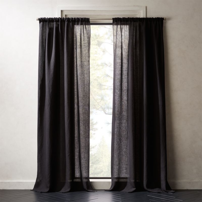 linen black curtain panel  CB2