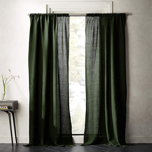 Forest Green Linen Curtain Panel 48, Dark Green Curtains