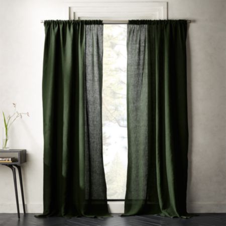 Forest Green Linen Curtain Panel Cb2