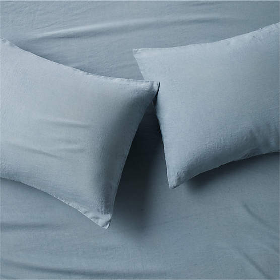 EUROPEAN FLAX™-Certified Linen Slate Blue Standard Pillowcases Set of 2