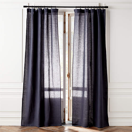 EUROPEAN FLAX™-Certified Linen Dark Blue Window Curtain Panel 48''x84''