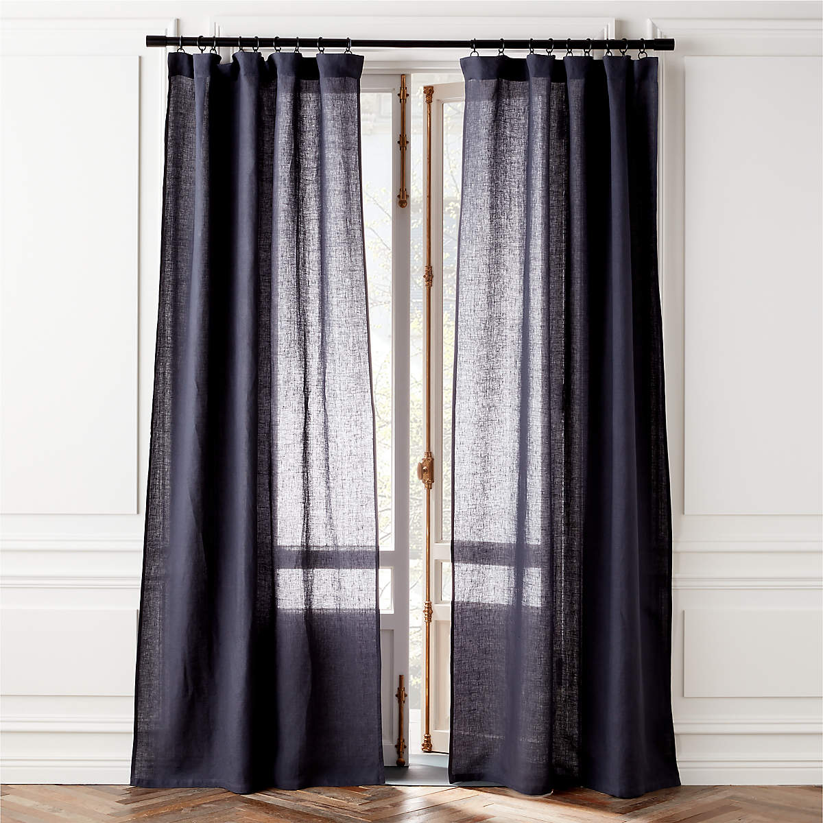 Smokey Blue Linen Window Curtain Panel 48''x96" CB2 Canada