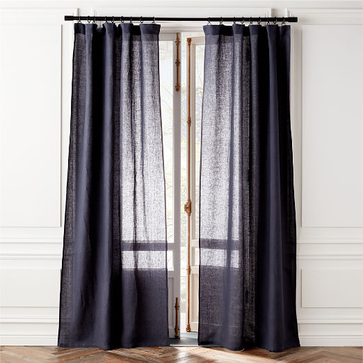 Smoky Blue European Flax Linen Window Curtain Panel
