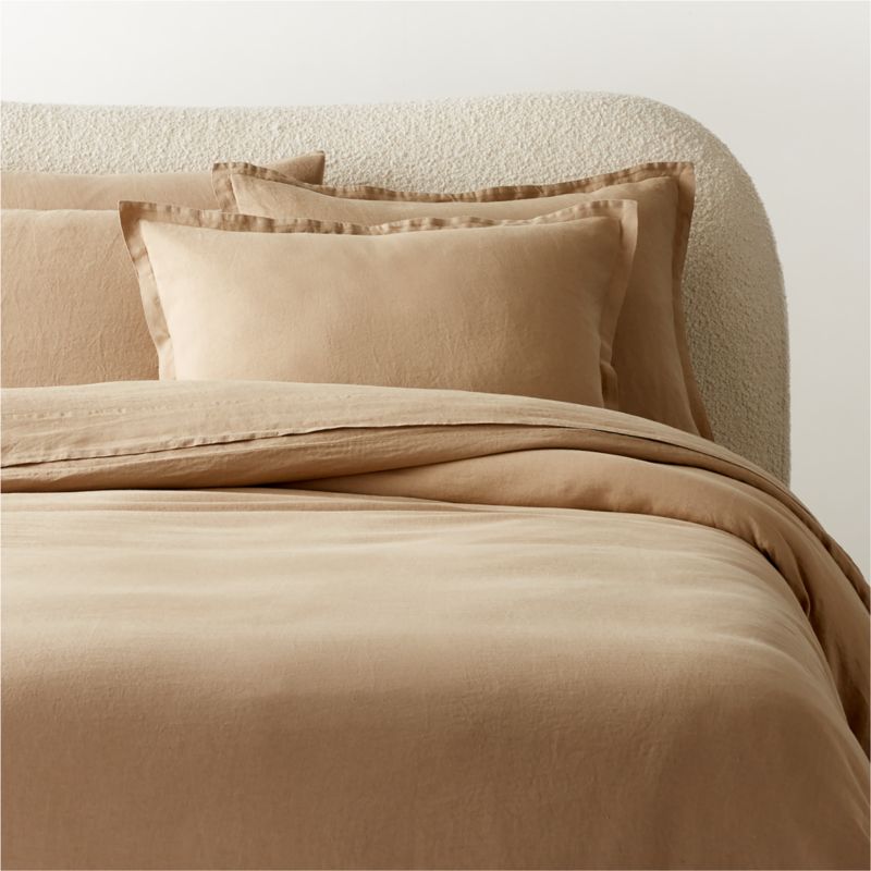 European Flax Linen Tan Full/Queen Duvet Cover + Reviews CB2 Canada