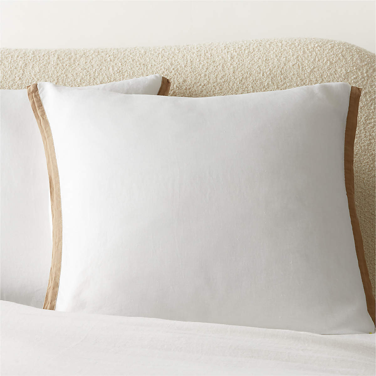 European Flax Linen White with Tan Border Euro Pillow Shams Set of 2 CB2