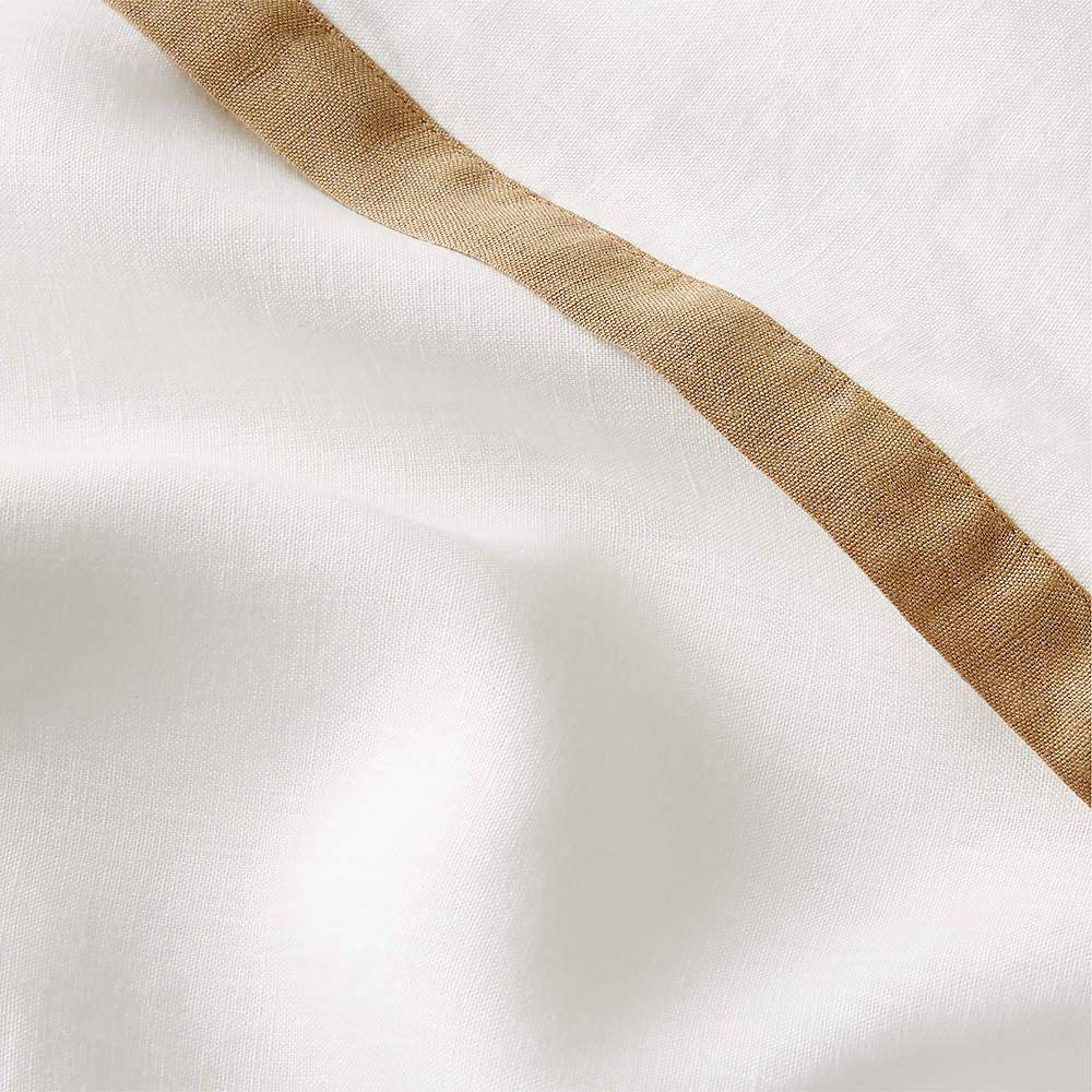 European Flax Linen White with Tan Border Full/Queen Duvet Cover +
