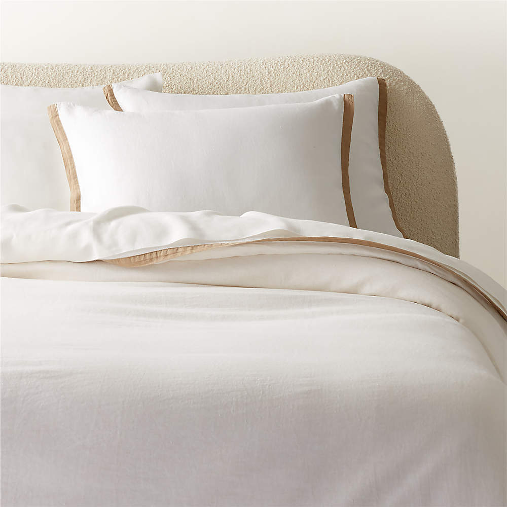 European Flax Linen White with Tan Border Standard Pillow Shams