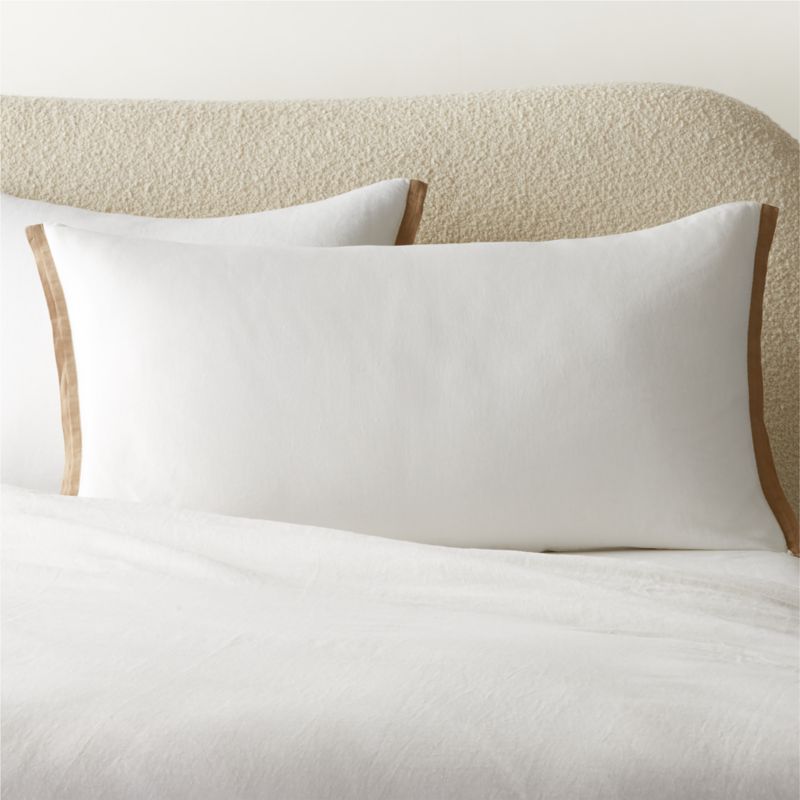 EUROPEAN FLAX-Certified Linen White with Tan Border King Pillow Shams Set of 2 - image 0 of 6