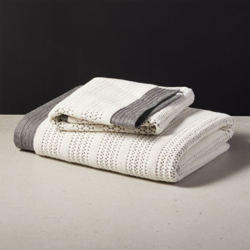 grey striped towels