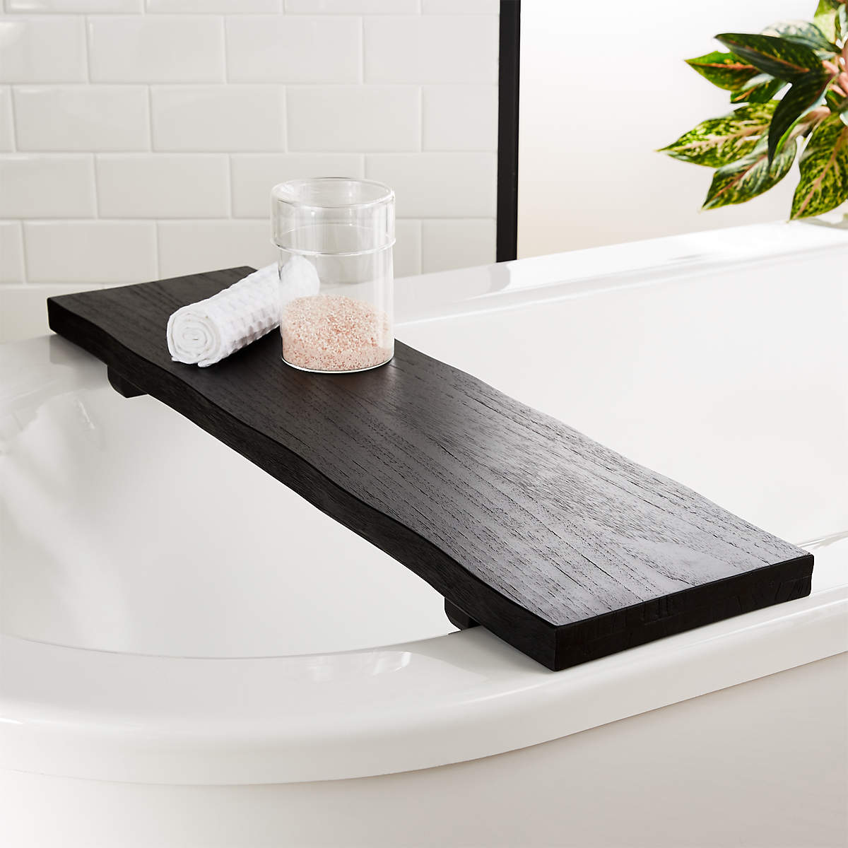 Live Edge Charred Teak Bath Caddy + Reviews | CB2