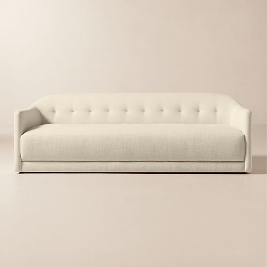 Lincoln 90.5" Curved Ivory Performance Linen Sofa by Kara Mann