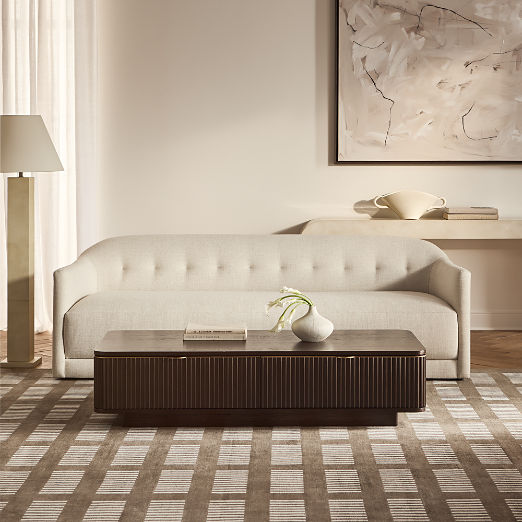 Lincoln 90.5" Curved Ivory Performance Linen Sofa by Kara Mann