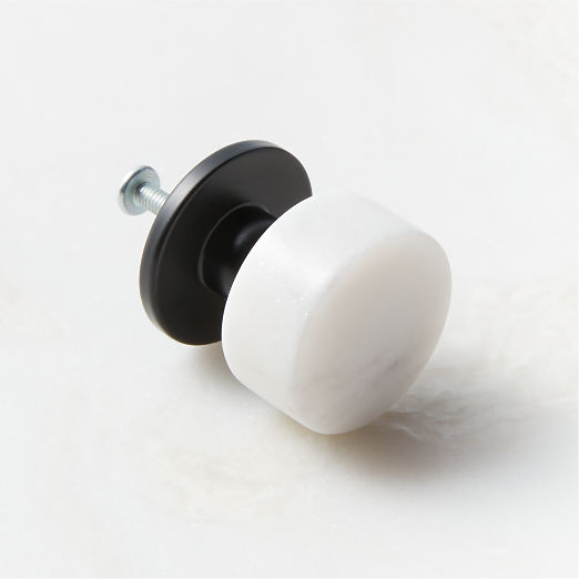 Logan Round Black and Carrara Marble Knob 1.25''