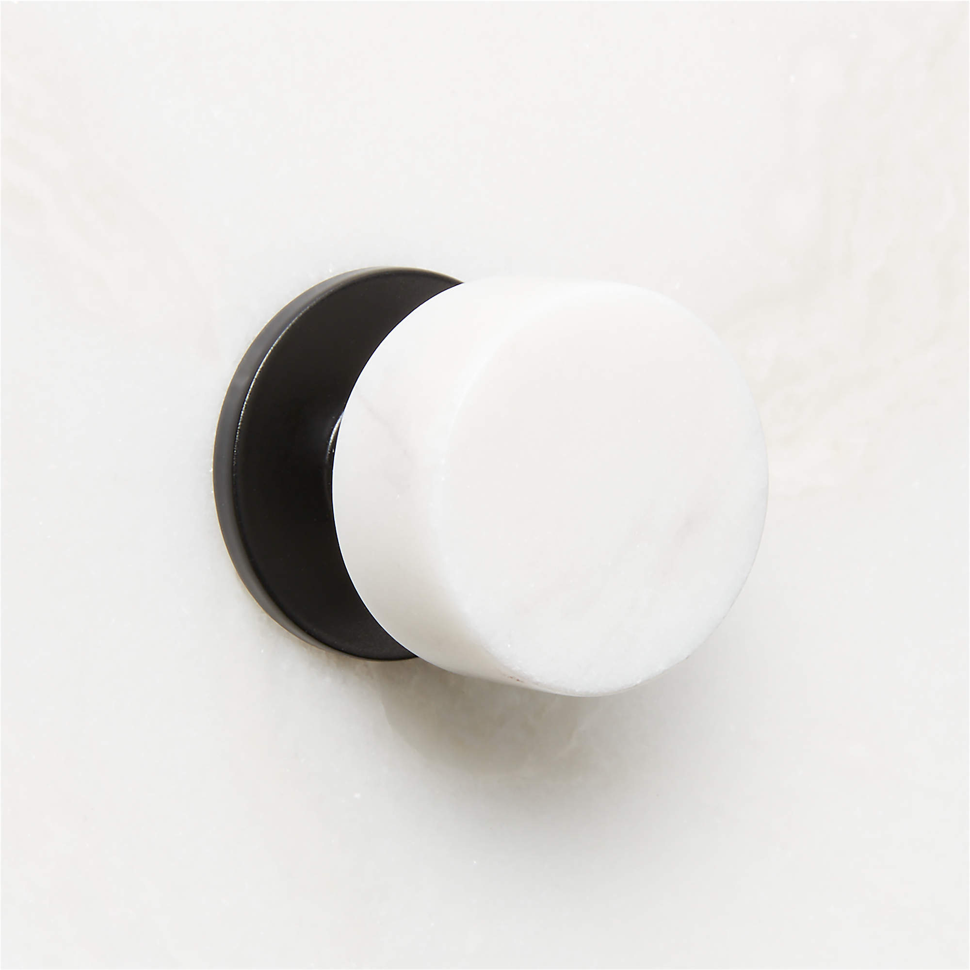 Logan Round Black and Carrara Marble Knob 1.25'' + Reviews CB2