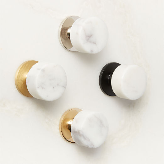 Logan Polished Nickel and Carrara Marble Knob 1.25''