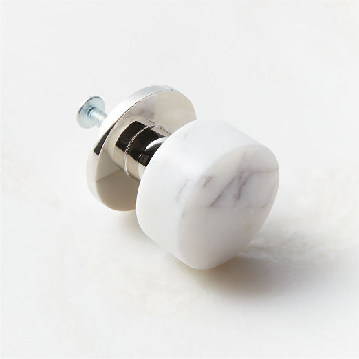 Logan Polished Nickel and Carrara Marble Knob 1.25''