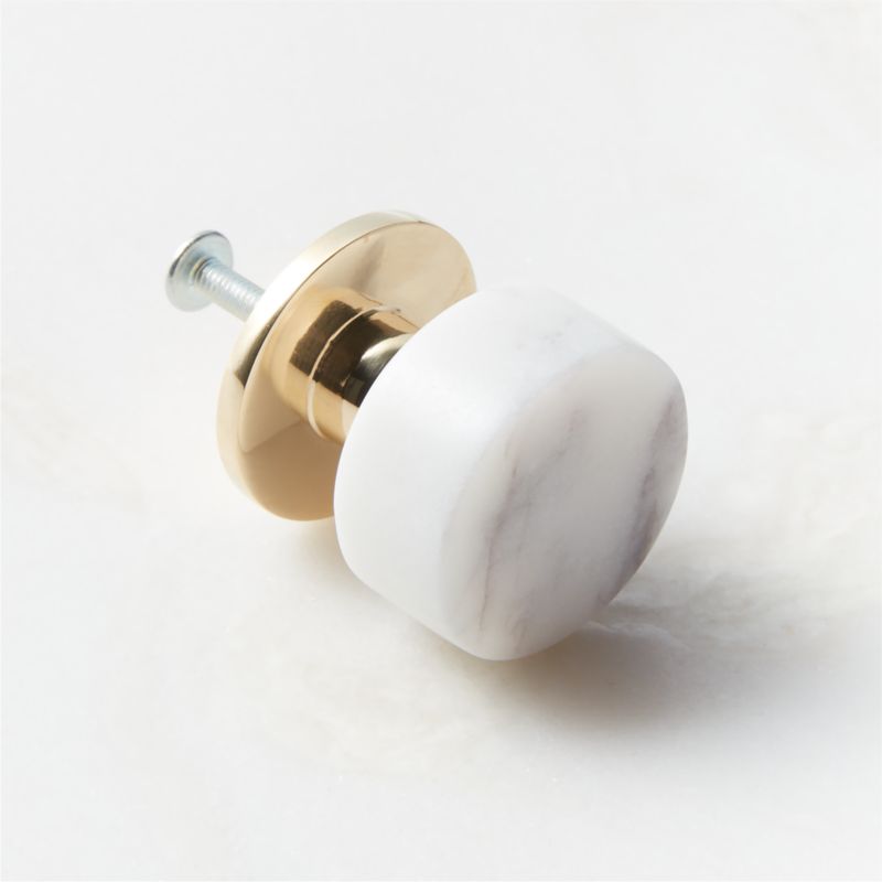 Logan Round Unlacquered Brass and Carrara Marble Knob 1.25'' - image 4 of 5