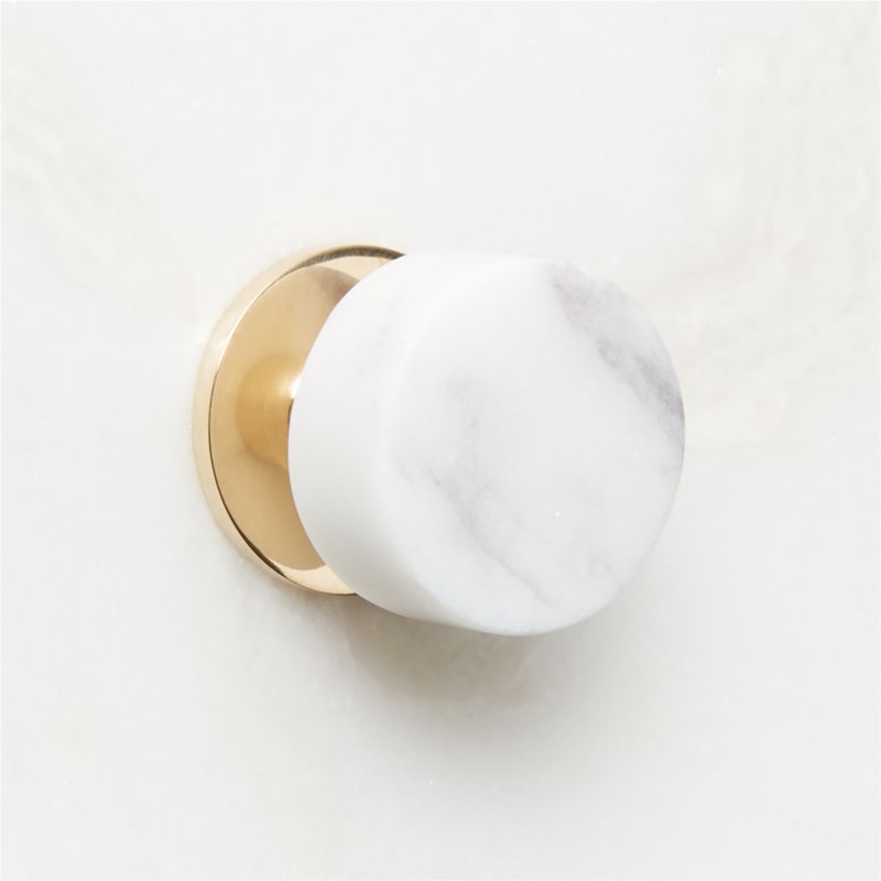 Logan Round Unlacquered Brass and Carrara Marble Knob 1.25'' - image 0 of 5