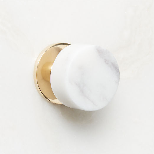 Logan Round Unlacquered Brass and Carrara Marble Knob 1.25''