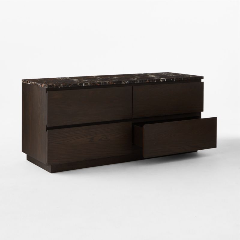 Logan 4-Drawer Oak Wood and Marble Low Dresser - image 4 of 9