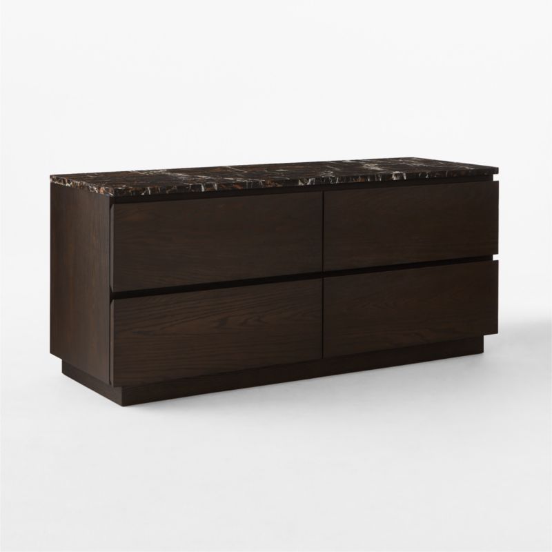 Logan 4-Drawer Oak Wood and Marble Low Dresser - image 3 of 9