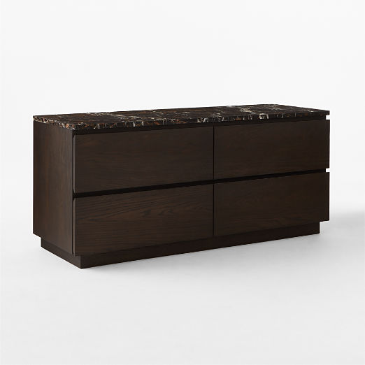 Logan 4-Drawer Oak Wood and Marble Low Dresser