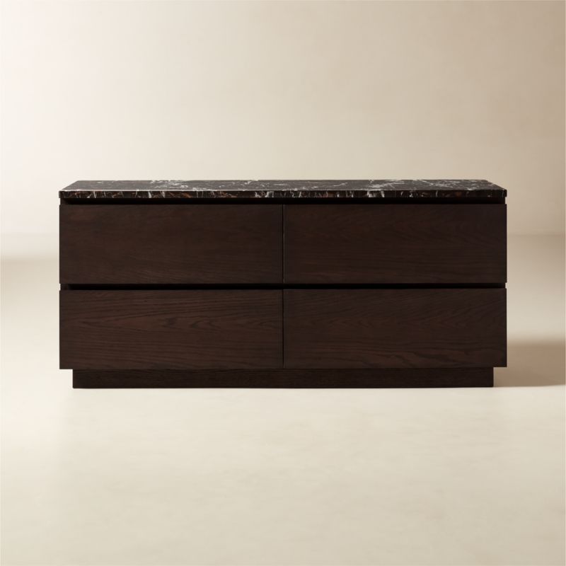 Logan 4-Drawer Oak Wood and Marble Low Dresser - image 0 of 9