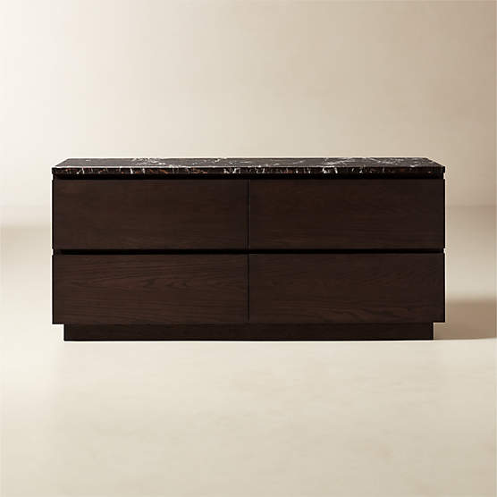 Logan 4-Drawer Oak Wood and Marble Low Dresser