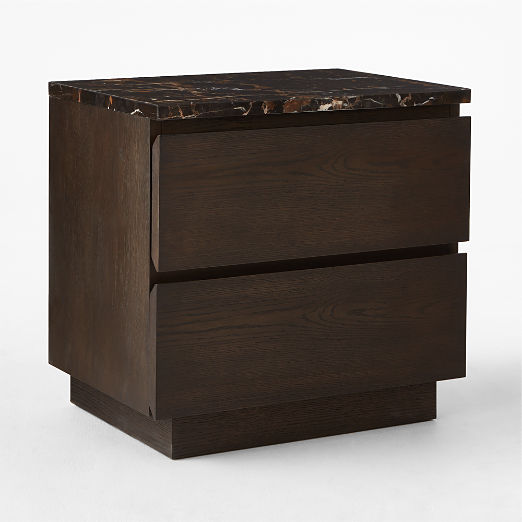 Logan 2 Drawer Oak Wood and Marble Nightstand