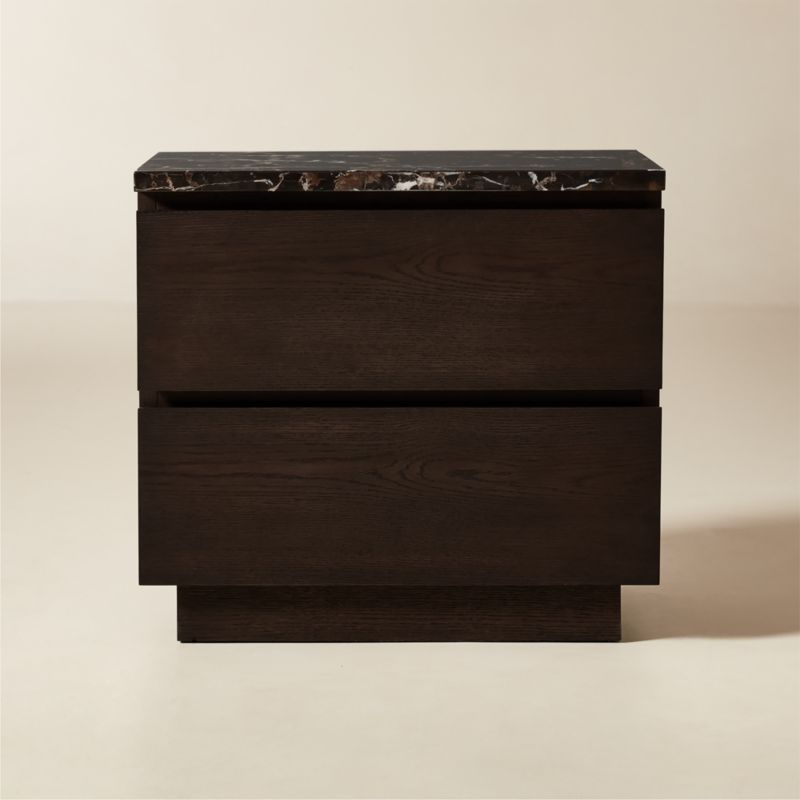 Logan 2 Drawer Oak Wood and Marble Nightstand - image 0 of 11