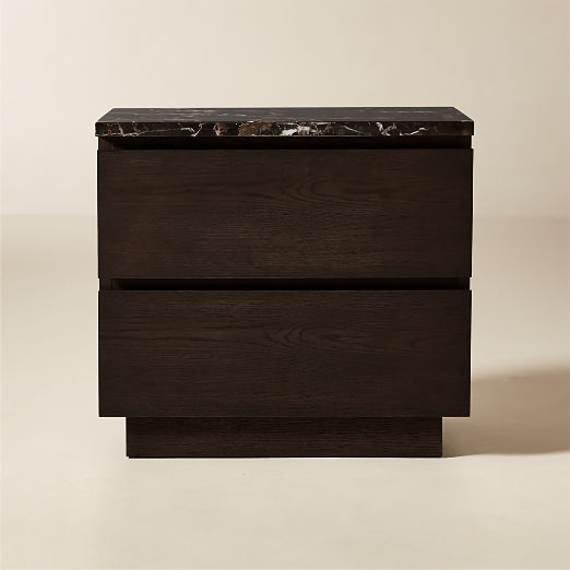 Logan 2 Drawer Oak Wood and Marble Nightstand