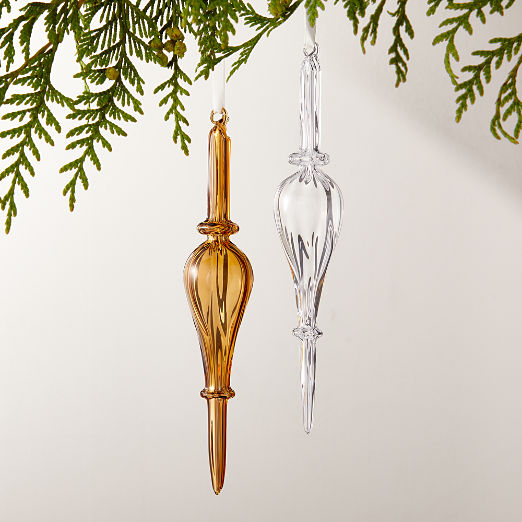 Loire Finial Amber Handblown Glass Christmas Tree Ornament 9"