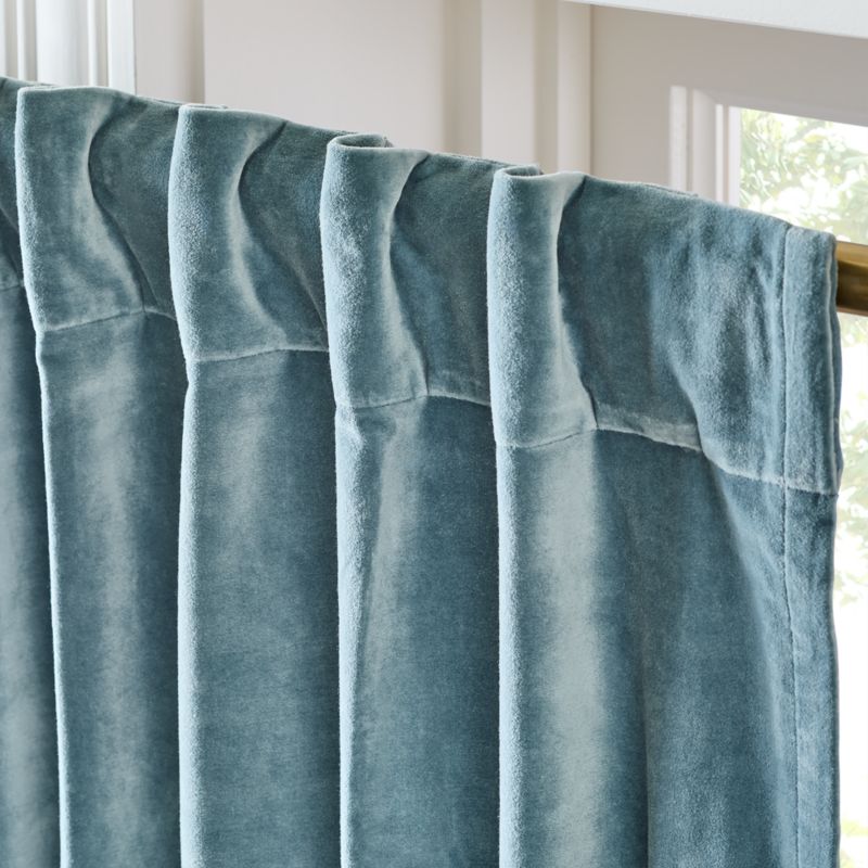 Light Blue Organic Cotton Velvet Window Curtain Panel 48"X84" - image 2 of 5