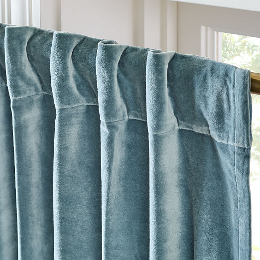 Light Blue Organic Cotton Velvet Window Curtain Panel