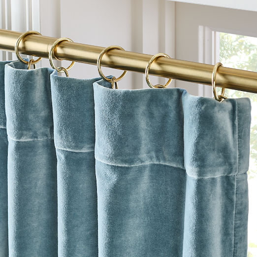 Light Blue Organic Cotton Velvet Window Curtain Panel