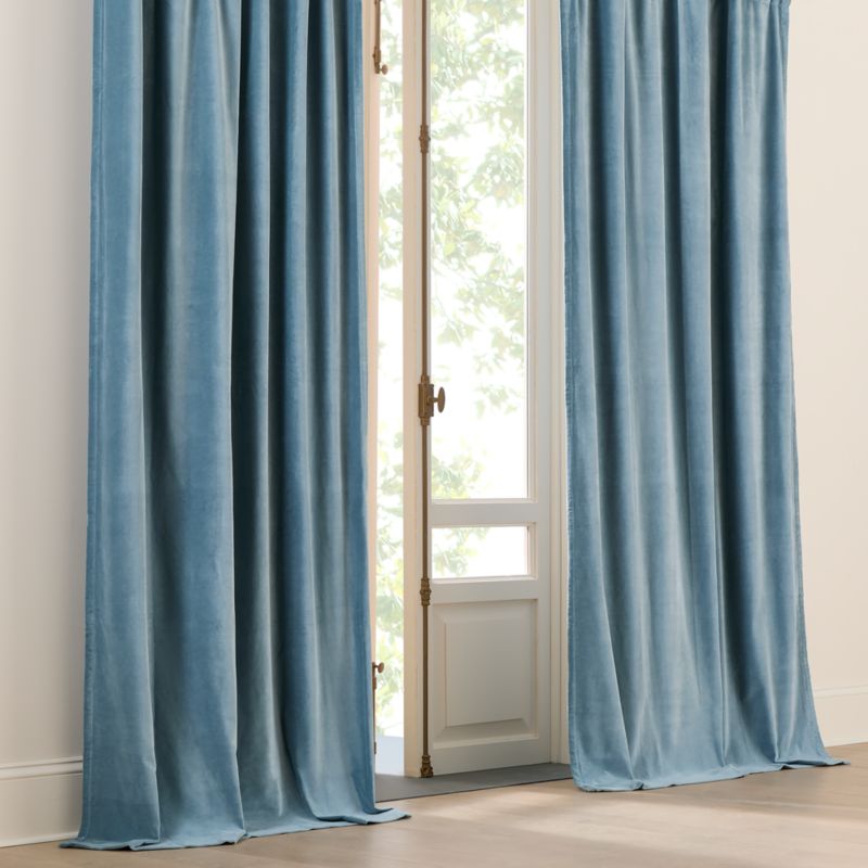 Light Blue Organic Cotton Velvet Window Curtain Panel 48"X84" - image 0 of 5