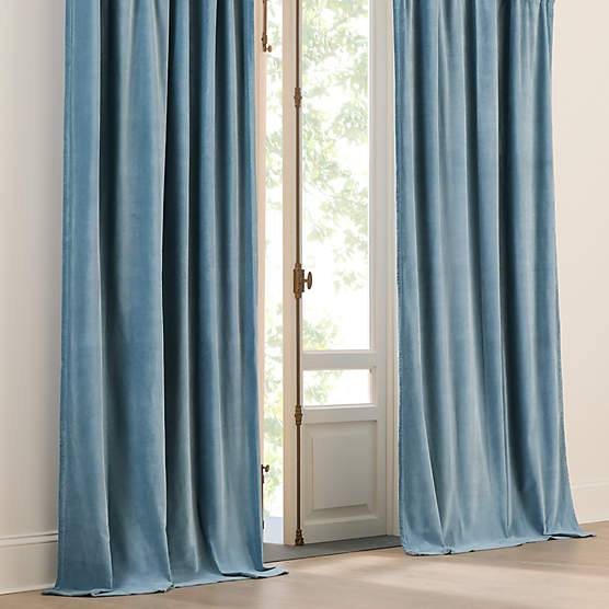 Light Blue Organic Cotton Velvet Window Curtain Panel 48"X84"